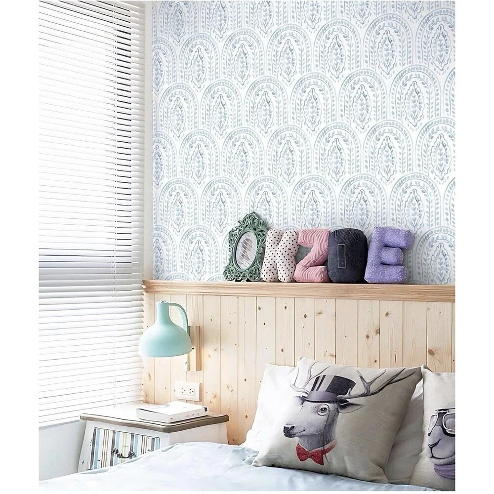 Peel Stick Wallpaper Contact Removable Boho Modern Blue White 17.3